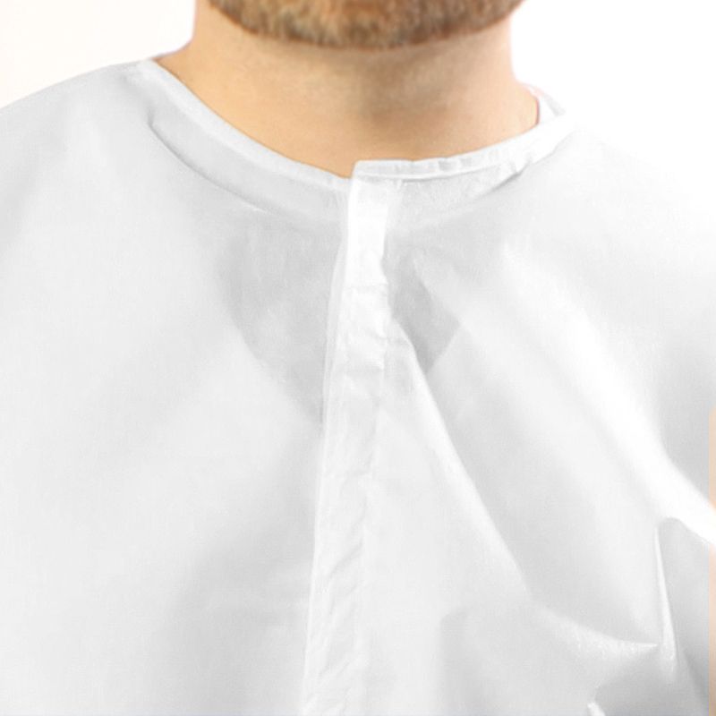 Bata desechable de laboratorio con puño de algodón bies y bolsa 