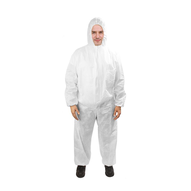 Overol desechable microporoso de polipropileno con capucha y cierre frontal 